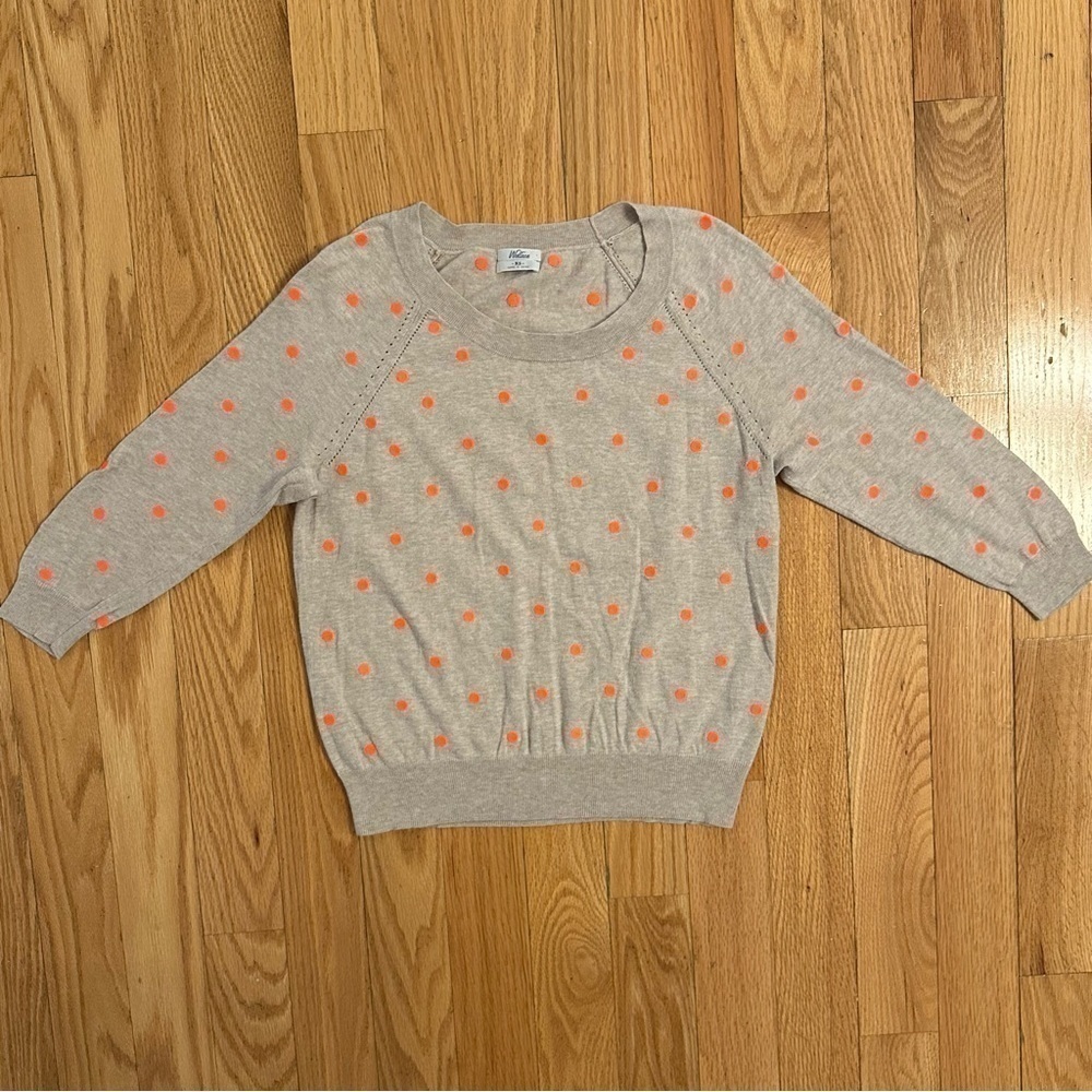 Wallace Madewell Neon Orange Polka Dot Sweater Oatmeal Gray Cotton Size XS - Picture 2 of 7